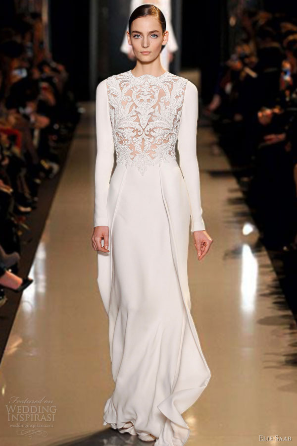 elie saab spring summer 2013 couture long sleeve white dress