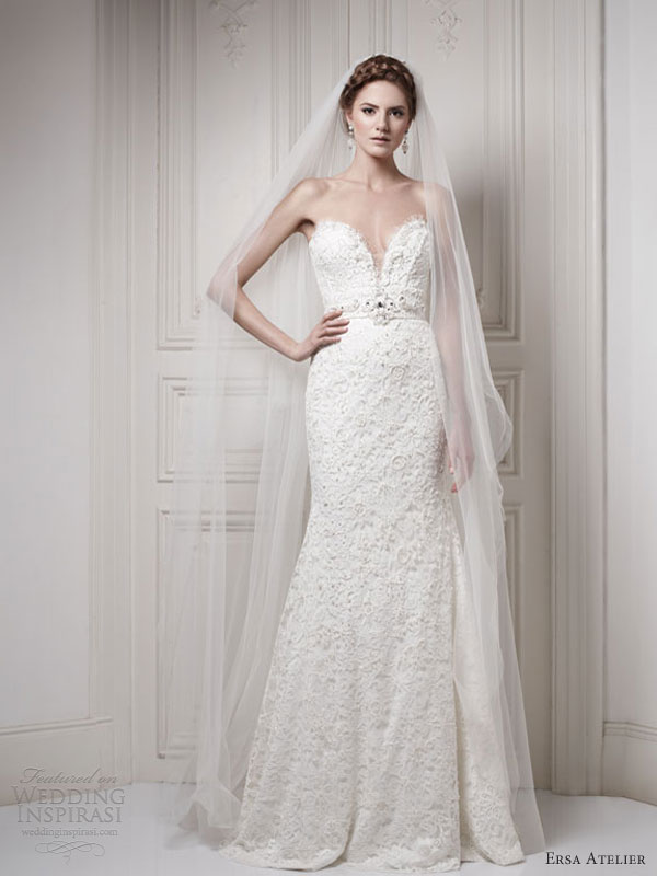 ersa atelier 2013 bridal strapless lace gown