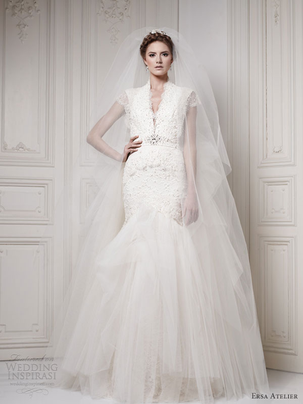 ersa atelier 2013 mermaid wedding dress short sleeves