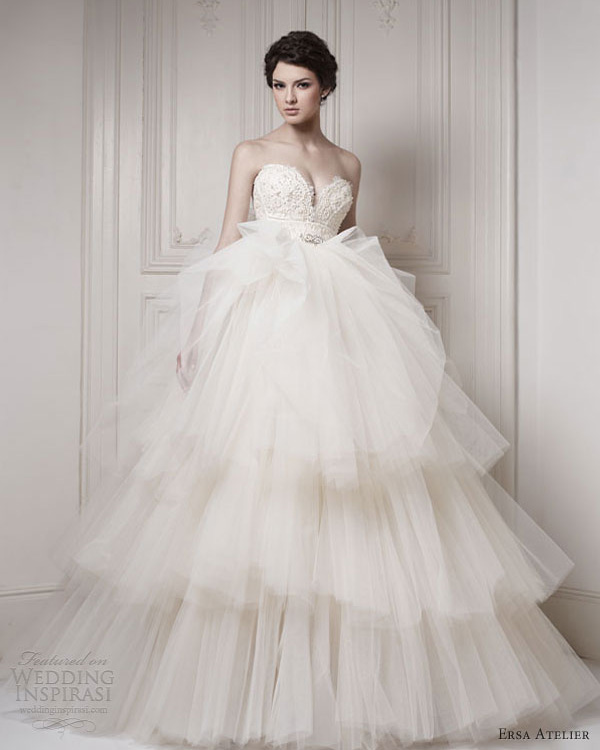 ersa atelier 2013 romantic wedding dress ball gown tiered skirt