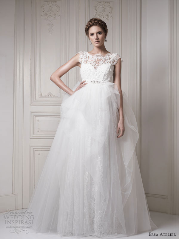 ersa atelier 2013 wedding dress cap sleeve lace bodice