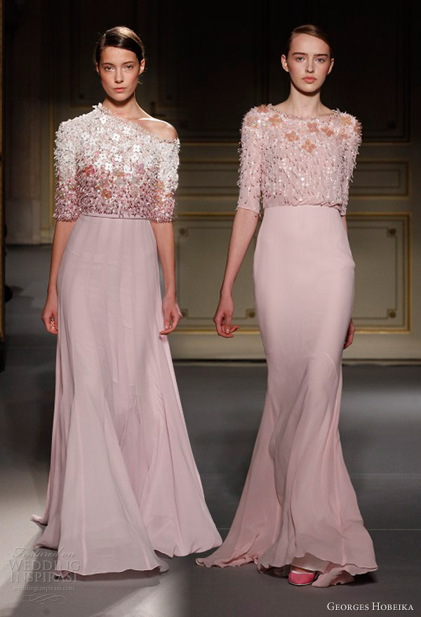 georges hobeika spring 2013 couture pink gowns sleeves