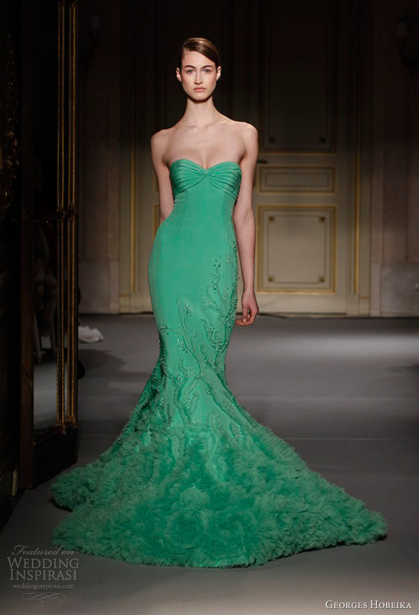 georges hobeika spring summer 2013 couture green strapless mermaid dress