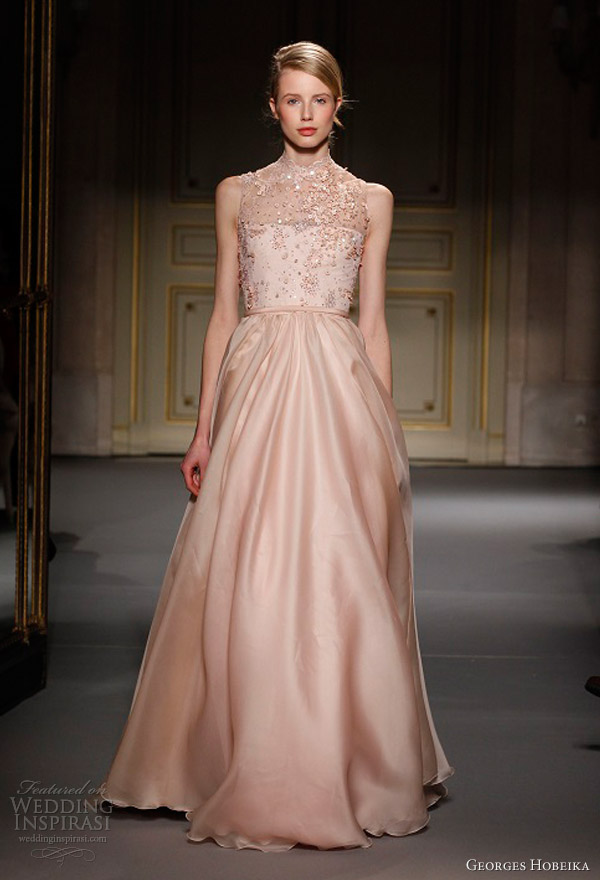 georges hobeika spring summer 2013 couture peach sleeveless dress