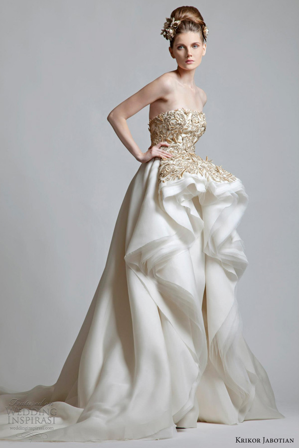 krikor jabotian 2013 2012 strapless wedding dress gold lace bodice krikor jabotian 2013 2012 strapless wedding dress gold lace bodice