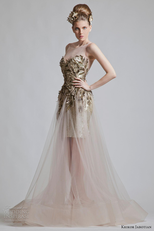 krikor jabotian bridal 2012 2013 wedding dress illusion straps