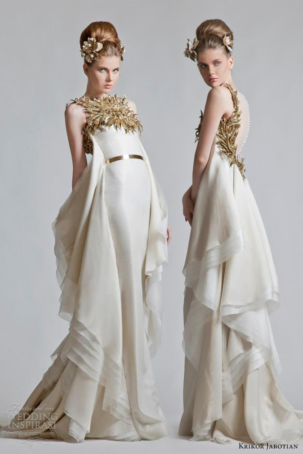 krikor jabotian bridal fall 2012 2013 gold ivory wedding dress