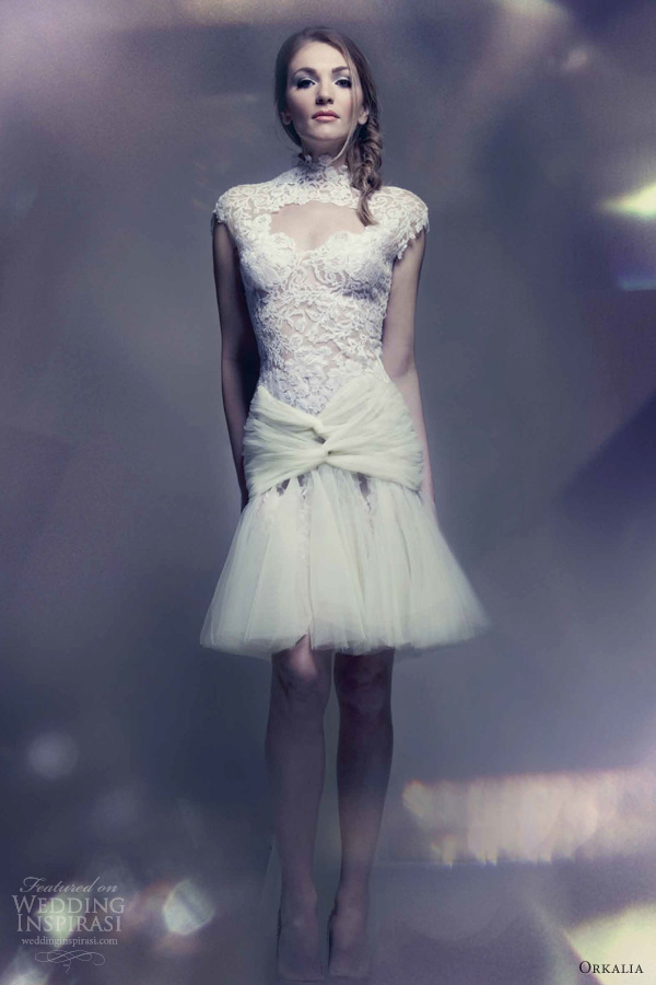 orkalia 2013 bridal couture short wedding dress cap sleeves