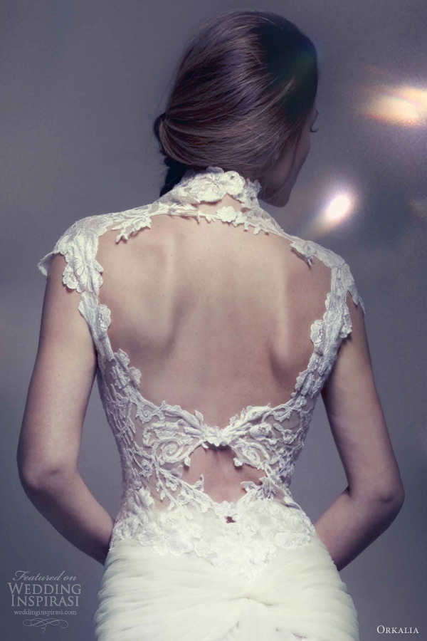 orkalia 2013 lace wedding dress cap sleeves open back kayhole detail