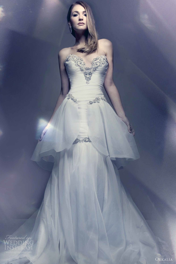 orkalia wedding dresses 2013 bridal couture strapless gown peplum