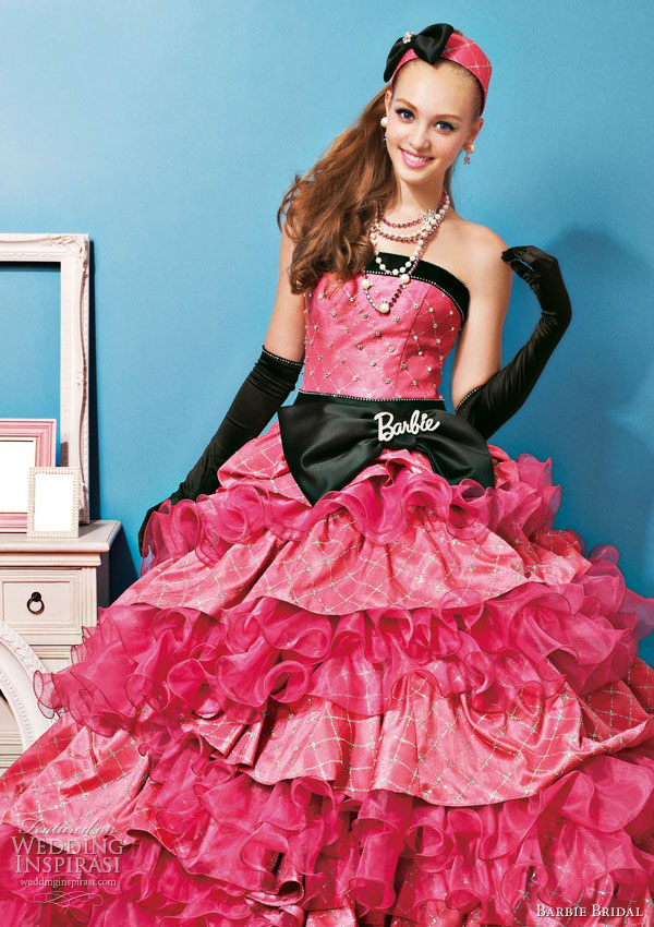 barbie bridal pink black wedding dress 2013 ruffle skirt 0101