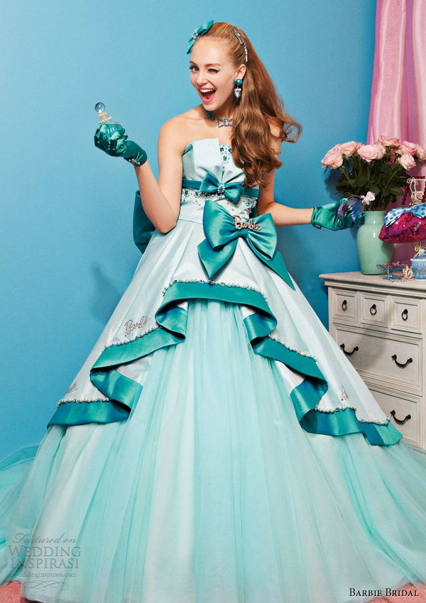 barbie bridal wedding dress 2013 blue green ball gown bb0109