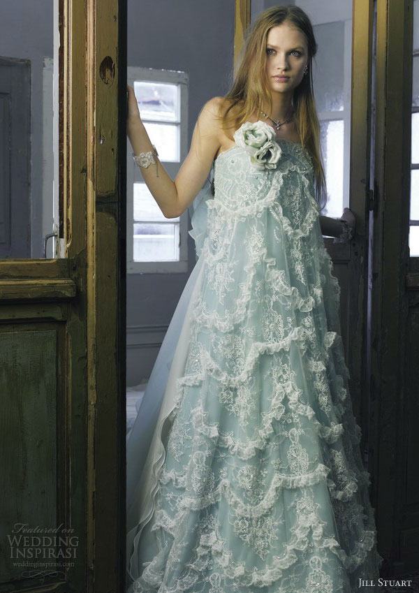 jill stuart wedding dress 2013 blue green strapless empire gown