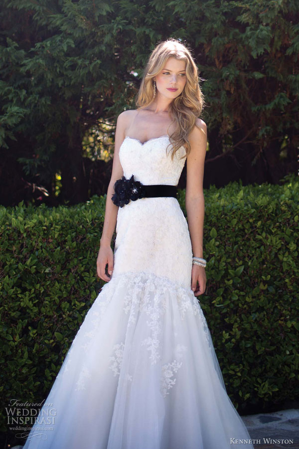 kenneth winston wedding dresses spring 2013 strapless gown black sash 1508