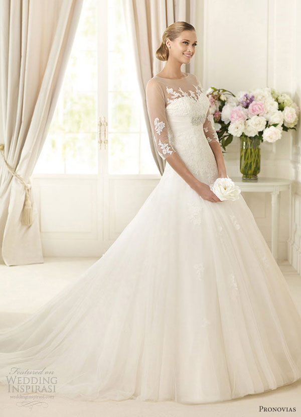 pronovias 2013 wedding dresses daifa illusion sleeves