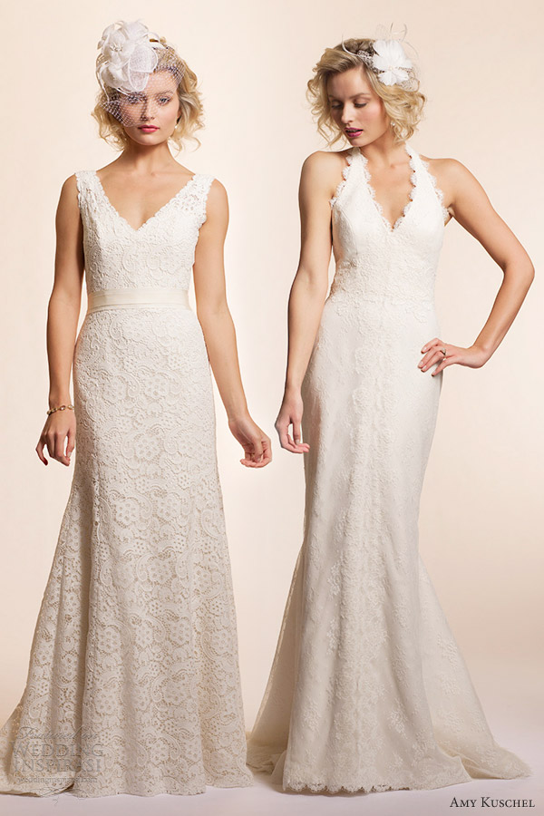 amy kuschel 2013 lace wedding dresses straps halter sage saffron