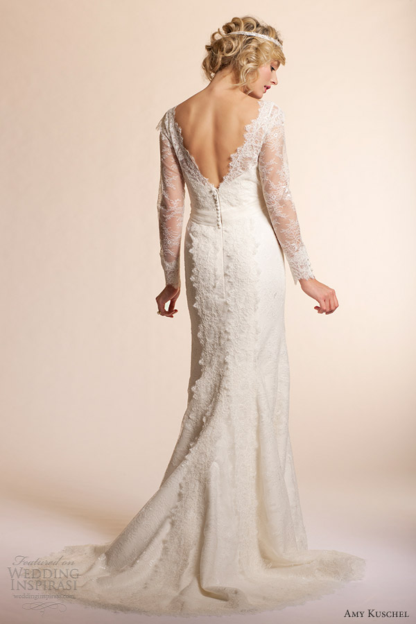 amy kuschel 2013 long sleeve wedding dresses dahlia lace gown back view train