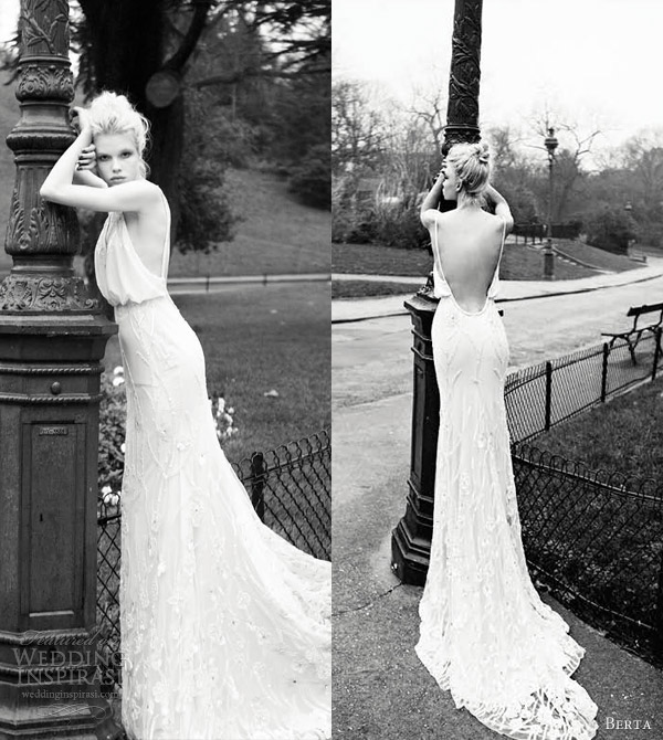 berta 2013 bridal blouson wedding gown open back detail