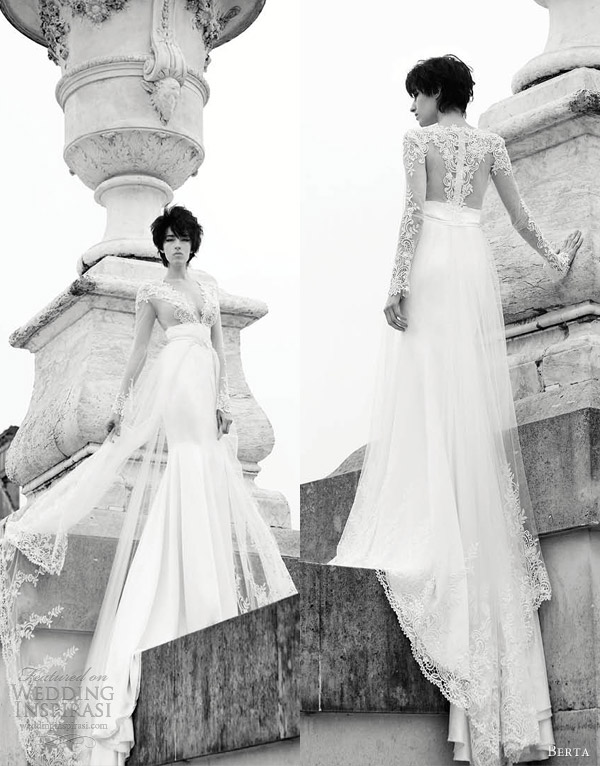 berta bridal gowns 2013 long sleeve illusion bodice wedding dress