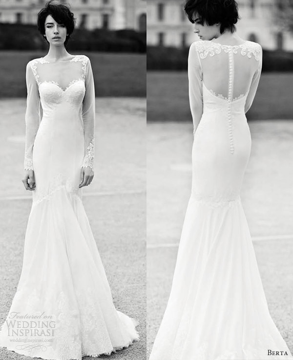 berta wedding dresses 2013 bridal long sleeve illusion back