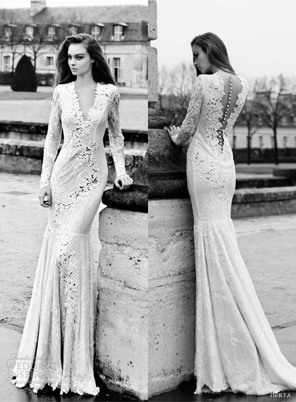 berta wedding dresses 2013 long sleeve lace sheath