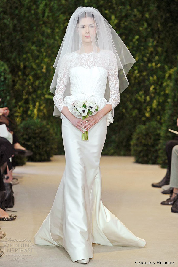 carolina herrera bridal spring 2014 alyssa three quarter sleeve trumpet gown