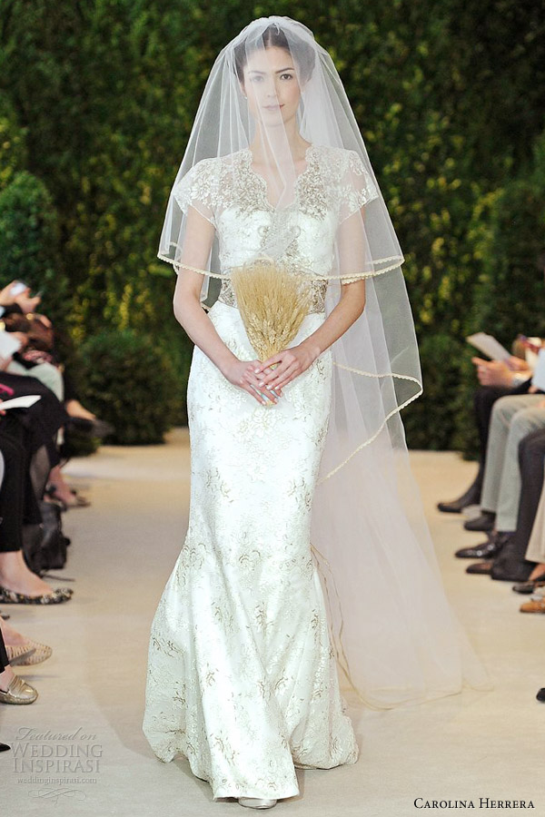 carolina herrera bridal spring 2014 anastacia metalic accents wedding dress