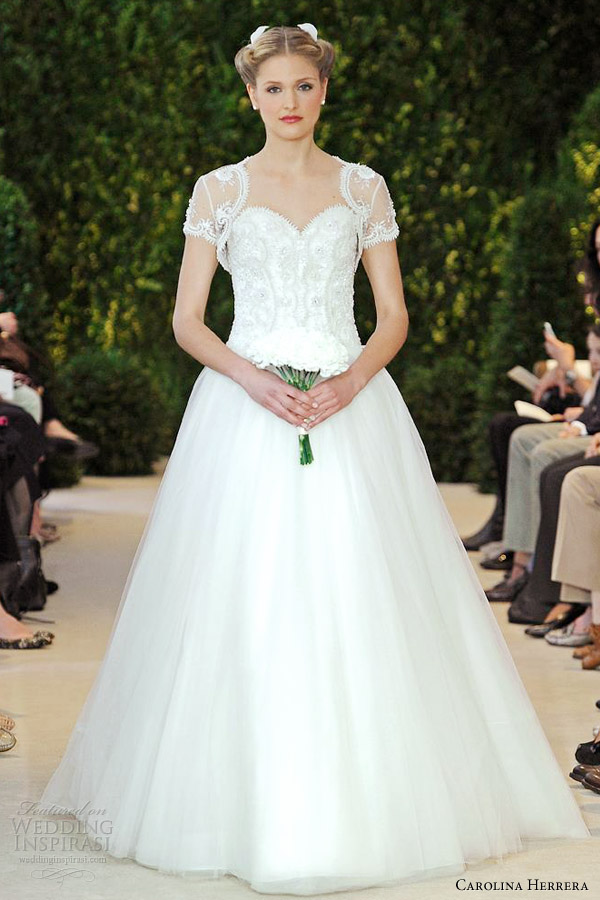 carolina herrera bridal spring 2014 avery sweetheart ball gown short sleeve bolero jacket