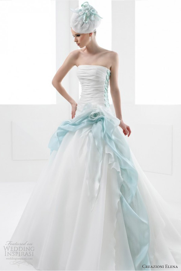 creazioni elena 2013 color wedding dresses strapless ball gown mint pale blue accents