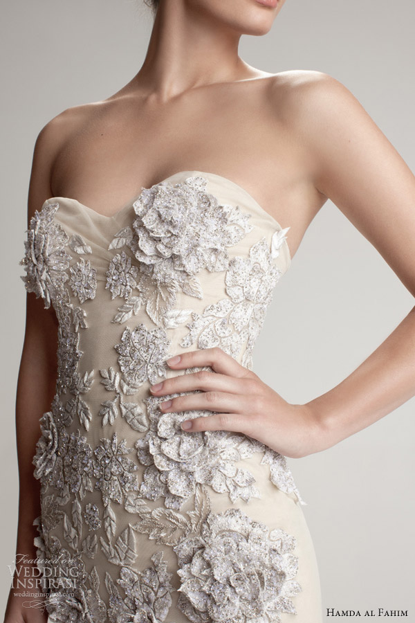 hamda al fahim fall 2012 2013 strapless gown 3d flower close up