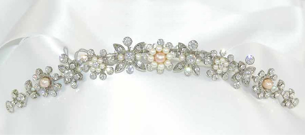 homa bridal crystal and pearl tiara