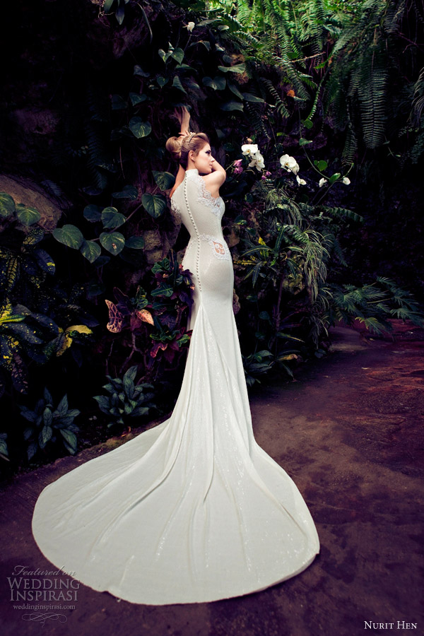 nurit hen 2013 wedding dress qipao cheongsam mandarin neckline back view