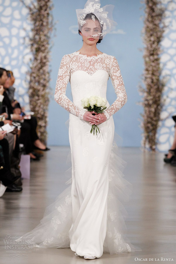 oscar de la renta 2014 bridal long sleeve wedding dress