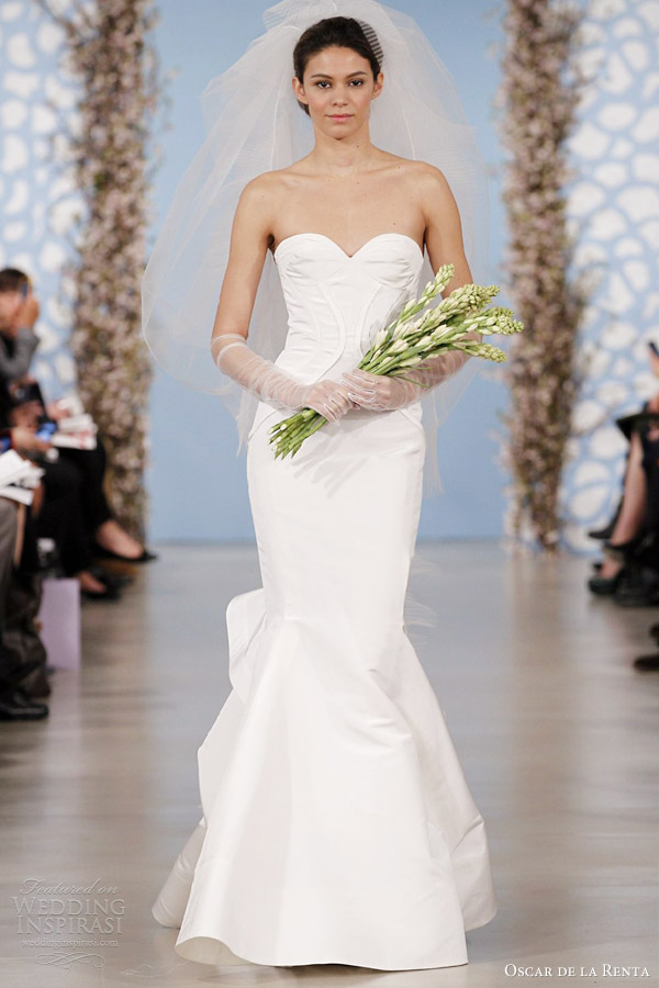 oscar de la renta 2014 bridal silk faille structured sweetheart trumpet gown
