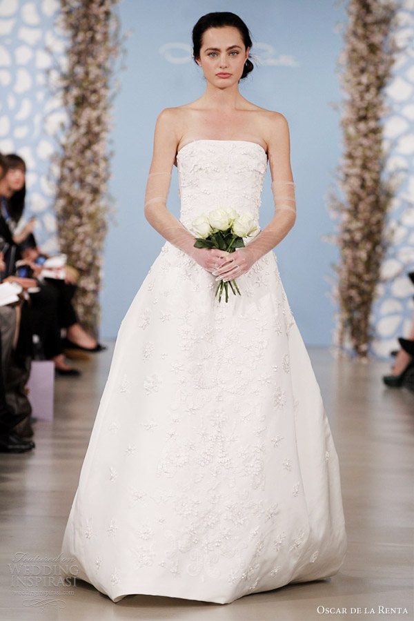 oscar de la renta 2014 bridal strapless gown embroidered silk faille