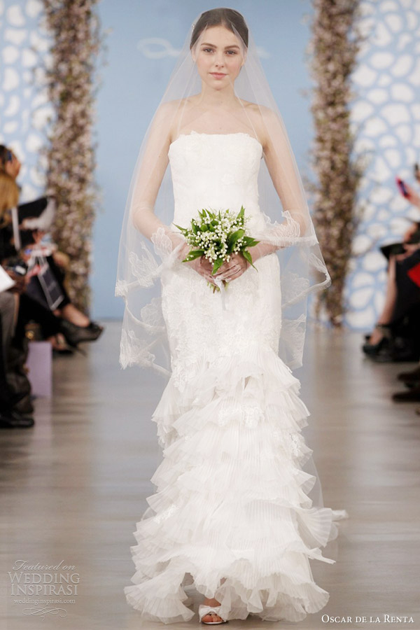 oscar de la renta bridal 2014 collection strapless trumpet wedding dress