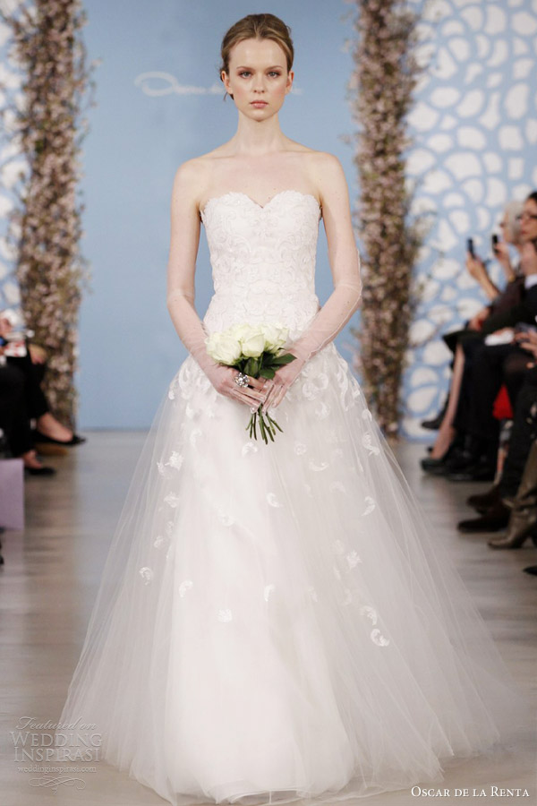 oscar de la renta bridal 2014 spring tulle sweetheart wedding dress