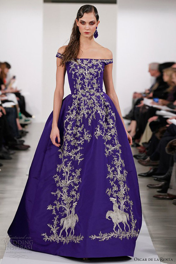 oscar de la renta fall 2013 off shoulder straps ball gown