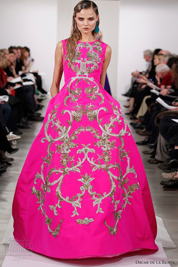 oscar de la renta fall 2013 pink ball gown