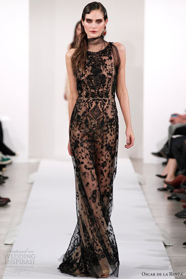 oscar de la renta fall 2013 sleeveless high neck trumpet gown