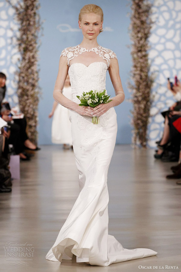 oscar de la renta spring 2014 bridal runway cap sleeve gown