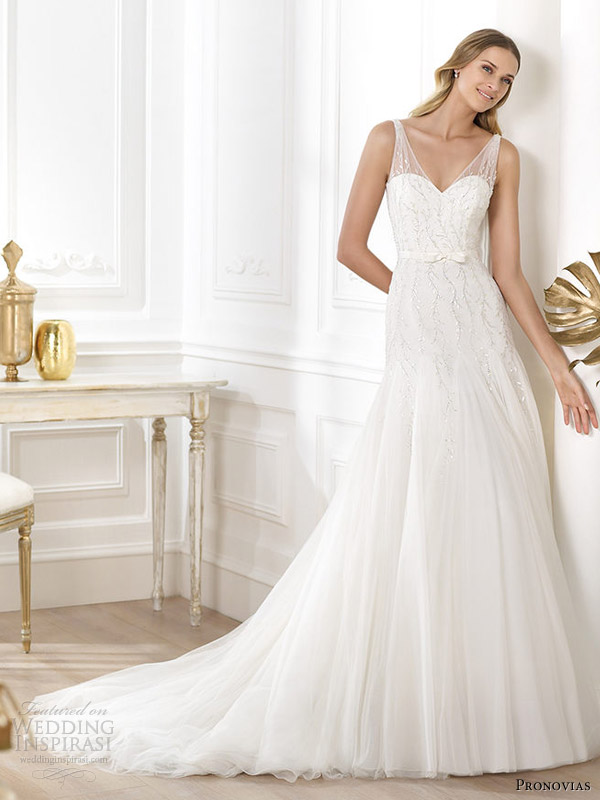 pronovias 2014 bridal sleeveless wedding dress lacinne straps