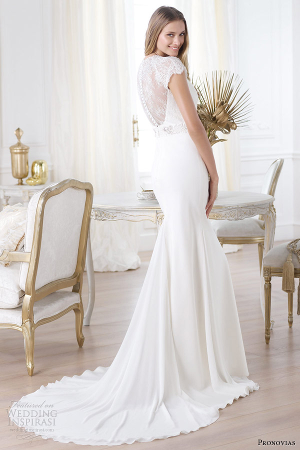 pronovias 2014 collection laila short sleeve wedding dress illusion back