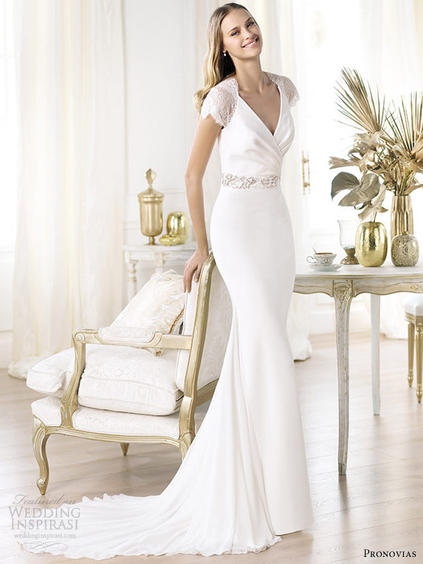 pronovias 2014 collection laila short sleeve wedding dress