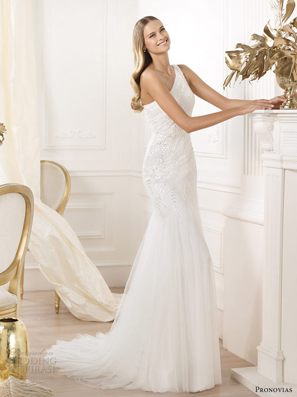 pronovias wedding dresses2014 lacan one shoulder sheath gown