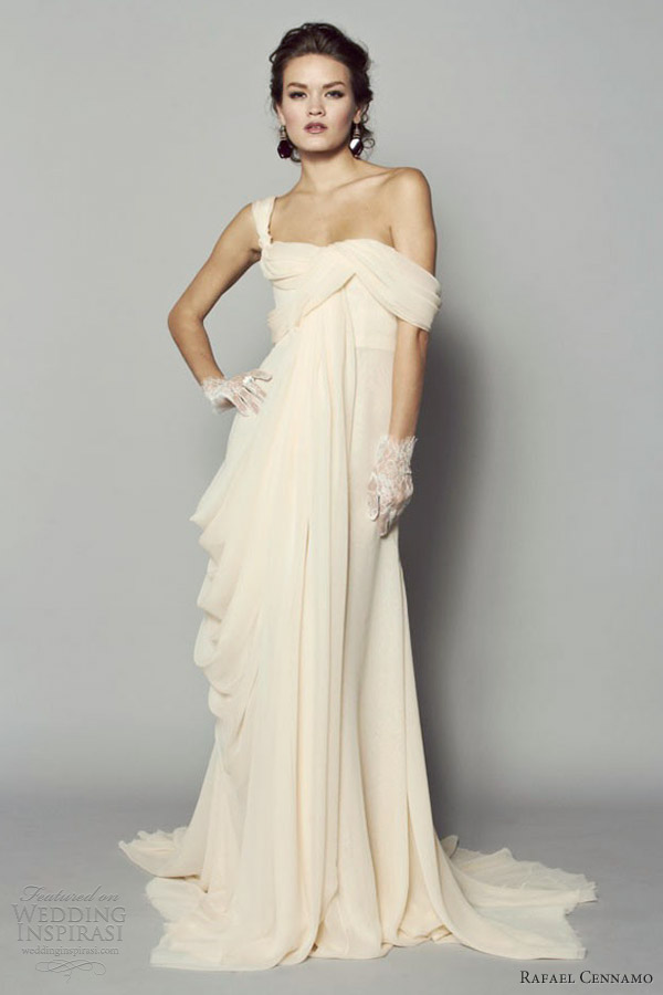 rafael cennamo bridal fall 2013 silk chiffon asymmetric draped gown