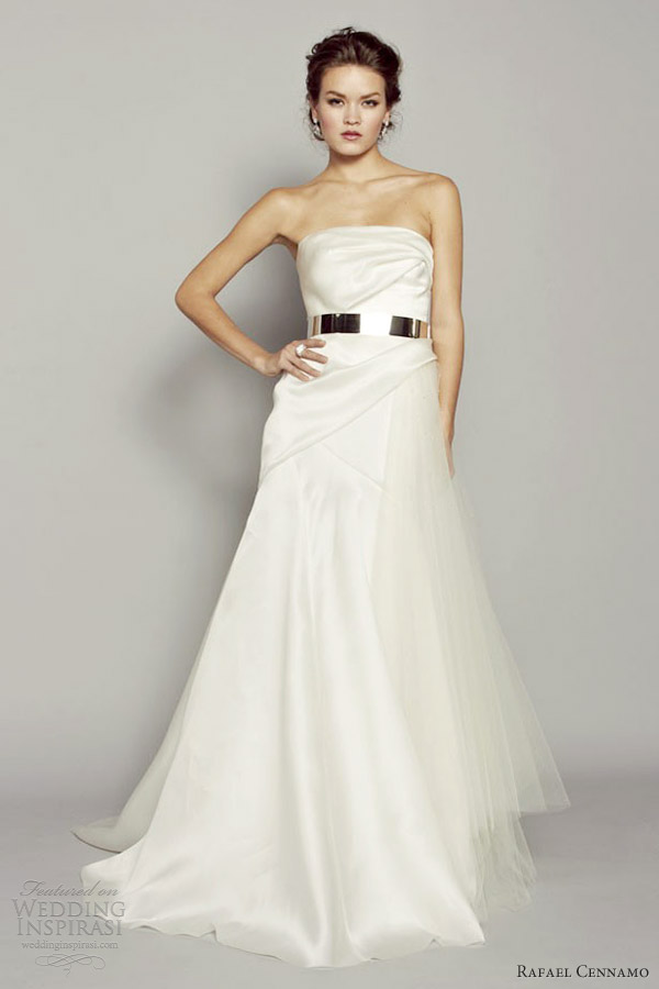 rafael cennamo wedding dresses fall 2013 strapless satin faced silk gazar gown embroidered tulle