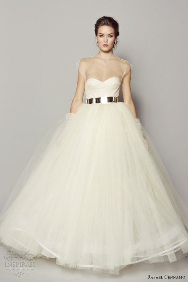 rafael cennamo wedding dresses fall 2013 tulle ball gown illusion neckline