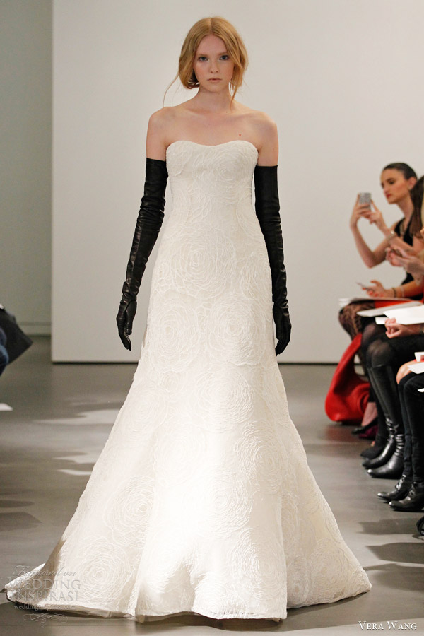 vera wang wedding dresses spring 2014 bridal strapless gown flower motif