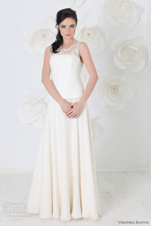 veronika jeanvie wedding dresses 2014 bridal sleeveless illusion bodice gown